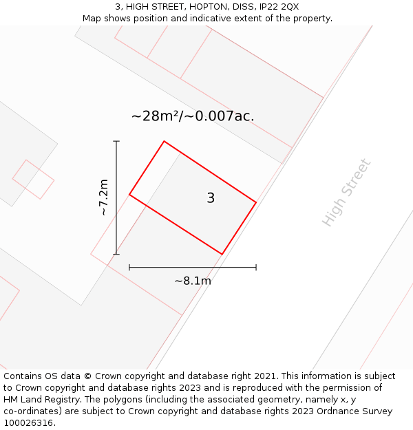 3, HIGH STREET, HOPTON, DISS, IP22 2QX: Plot and title map