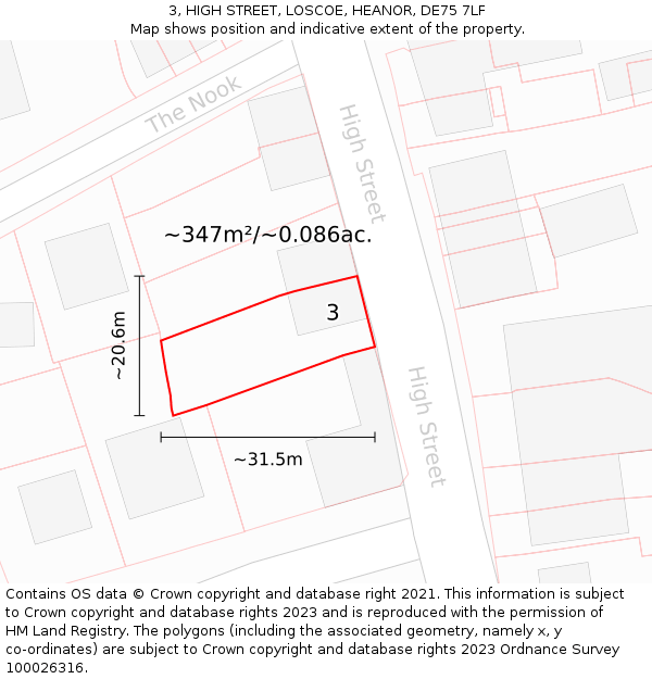 3, HIGH STREET, LOSCOE, HEANOR, DE75 7LF: Plot and title map