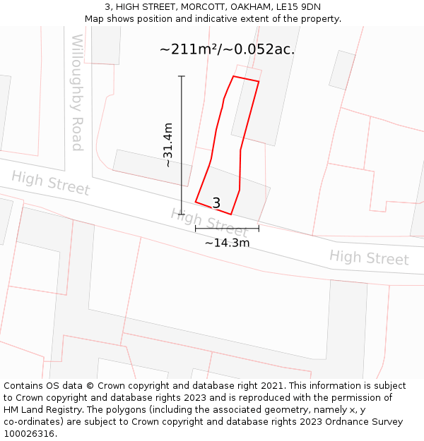 3, HIGH STREET, MORCOTT, OAKHAM, LE15 9DN: Plot and title map