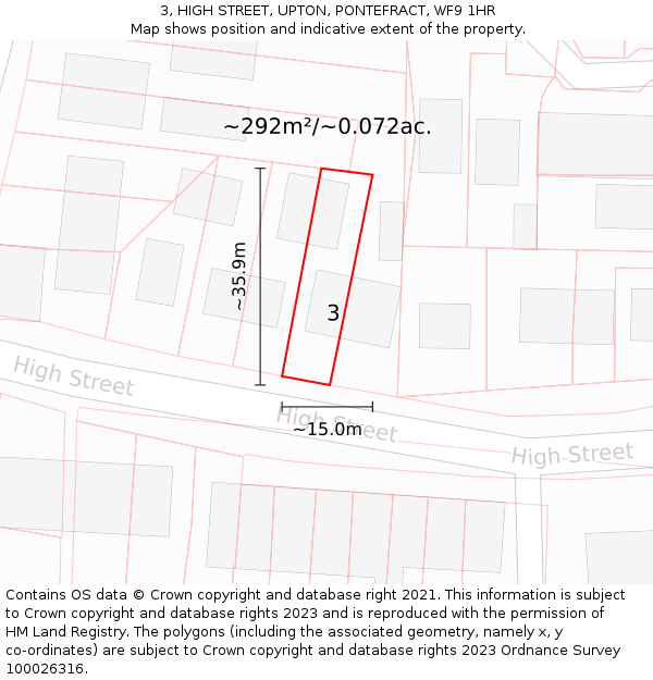 3, HIGH STREET, UPTON, PONTEFRACT, WF9 1HR: Plot and title map