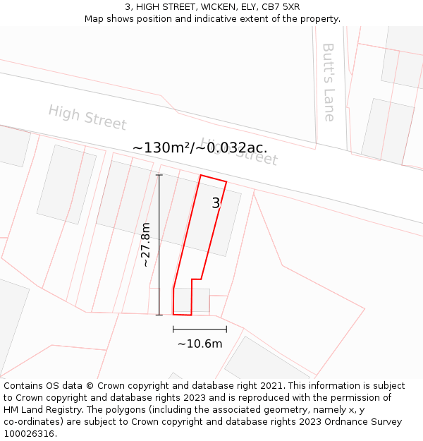 3, HIGH STREET, WICKEN, ELY, CB7 5XR: Plot and title map