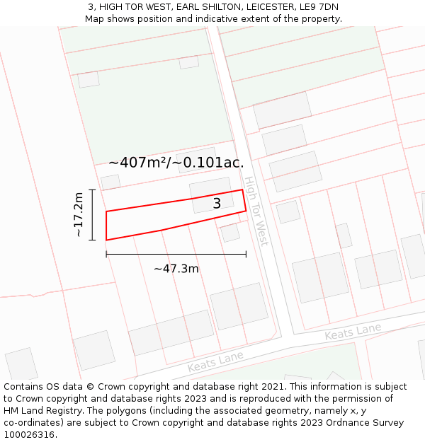 3, HIGH TOR WEST, EARL SHILTON, LEICESTER, LE9 7DN: Plot and title map