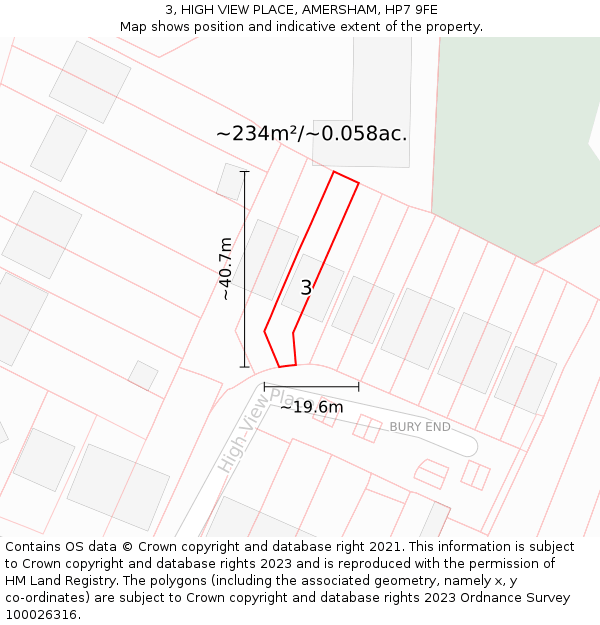 3, HIGH VIEW PLACE, AMERSHAM, HP7 9FE: Plot and title map