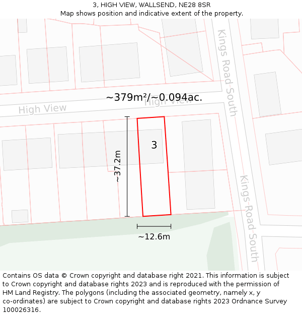 3, HIGH VIEW, WALLSEND, NE28 8SR: Plot and title map