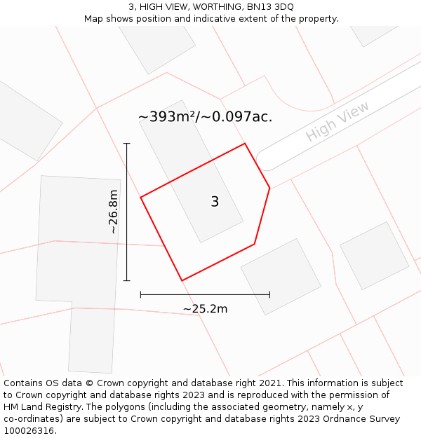 3, HIGH VIEW, WORTHING, BN13 3DQ: Plot and title map