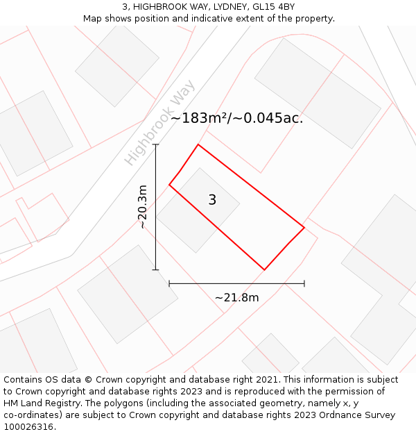 3, HIGHBROOK WAY, LYDNEY, GL15 4BY: Plot and title map