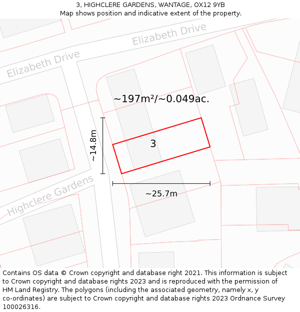 3, HIGHCLERE GARDENS, WANTAGE, OX12 9YB: Plot and title map