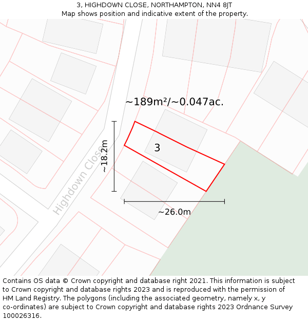 3, HIGHDOWN CLOSE, NORTHAMPTON, NN4 8JT: Plot and title map