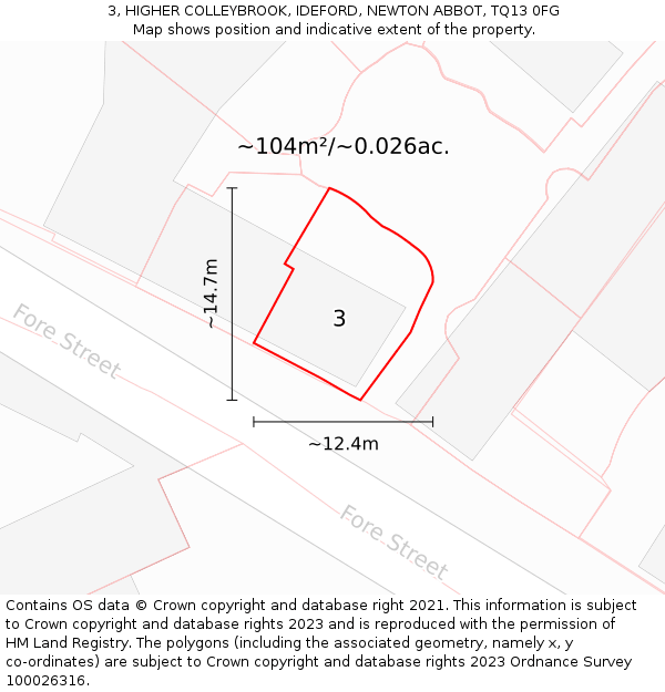 3, HIGHER COLLEYBROOK, IDEFORD, NEWTON ABBOT, TQ13 0FG: Plot and title map