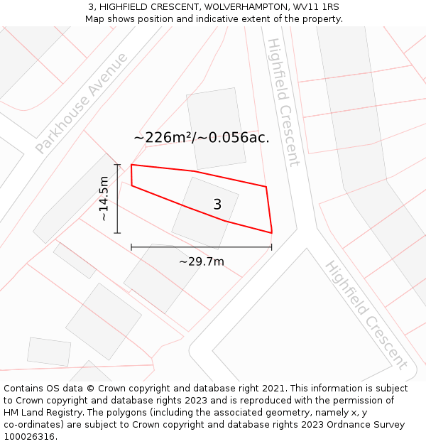 3, HIGHFIELD CRESCENT, WOLVERHAMPTON, WV11 1RS: Plot and title map