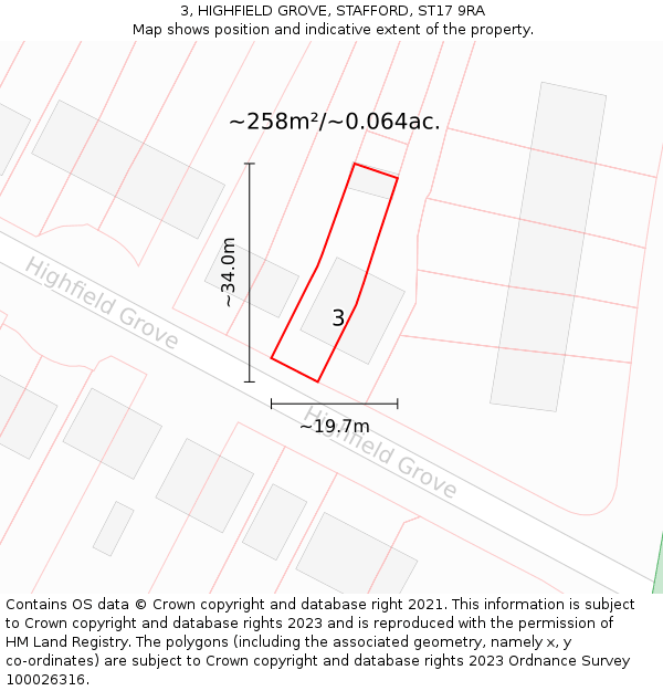 3, HIGHFIELD GROVE, STAFFORD, ST17 9RA: Plot and title map