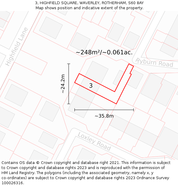 3, HIGHFIELD SQUARE, WAVERLEY, ROTHERHAM, S60 8AY: Plot and title map