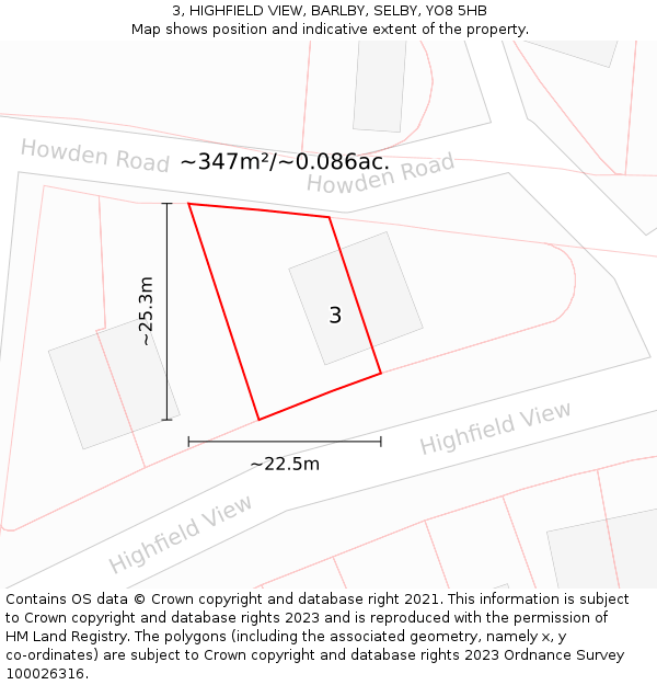 3, HIGHFIELD VIEW, BARLBY, SELBY, YO8 5HB: Plot and title map