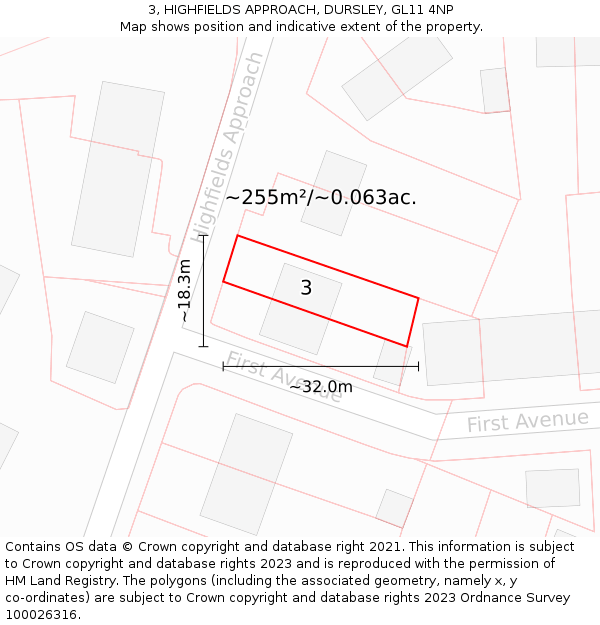 3, HIGHFIELDS APPROACH, DURSLEY, GL11 4NP: Plot and title map