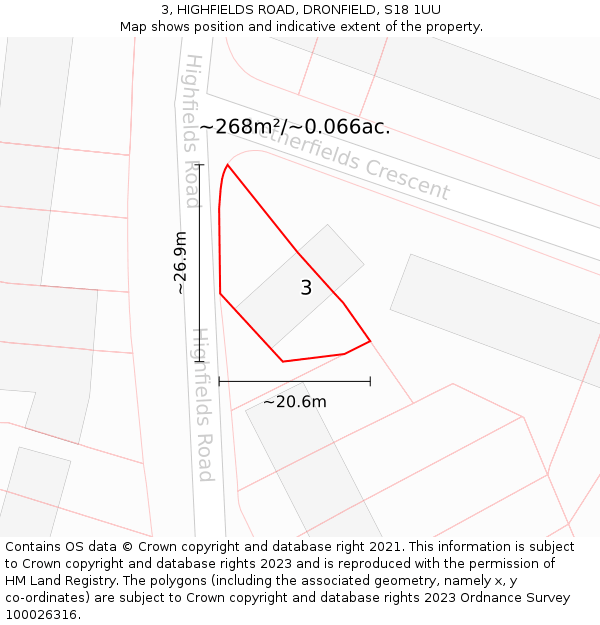 3, HIGHFIELDS ROAD, DRONFIELD, S18 1UU: Plot and title map
