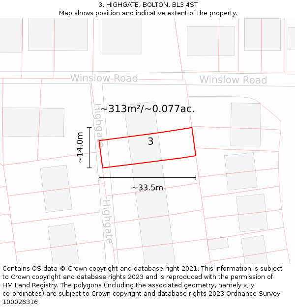 3, HIGHGATE, BOLTON, BL3 4ST: Plot and title map