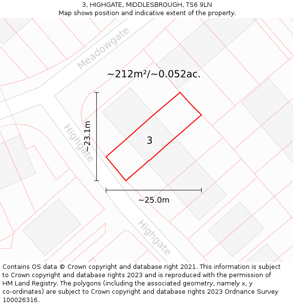 3, HIGHGATE, MIDDLESBROUGH, TS6 9LN: Plot and title map