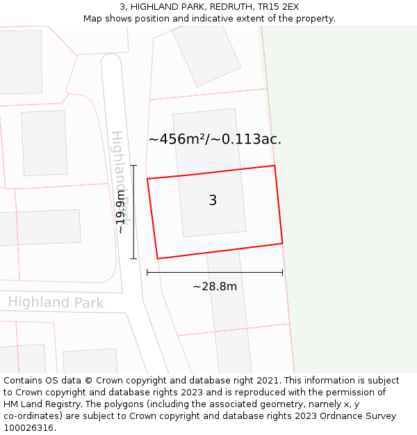 3, HIGHLAND PARK, REDRUTH, TR15 2EX: Plot and title map