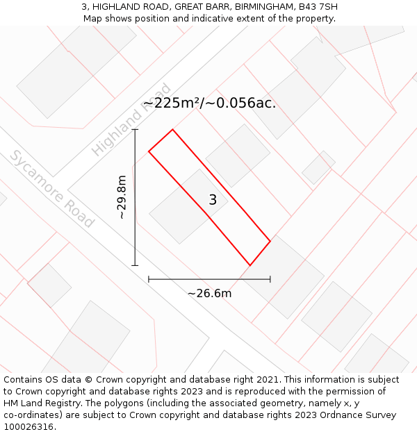 3, HIGHLAND ROAD, GREAT BARR, BIRMINGHAM, B43 7SH: Plot and title map