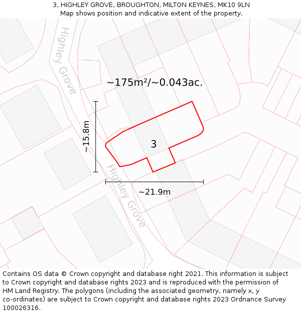 3, HIGHLEY GROVE, BROUGHTON, MILTON KEYNES, MK10 9LN: Plot and title map