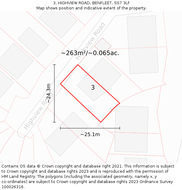 3, HIGHVIEW ROAD, BENFLEET, SS7 3LF: Plot and title map