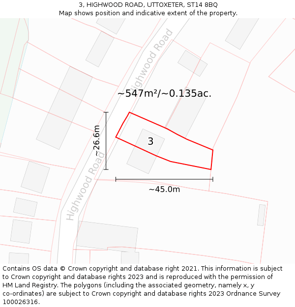 3, HIGHWOOD ROAD, UTTOXETER, ST14 8BQ: Plot and title map