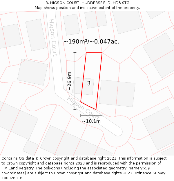 3, HIGSON COURT, HUDDERSFIELD, HD5 9TG: Plot and title map