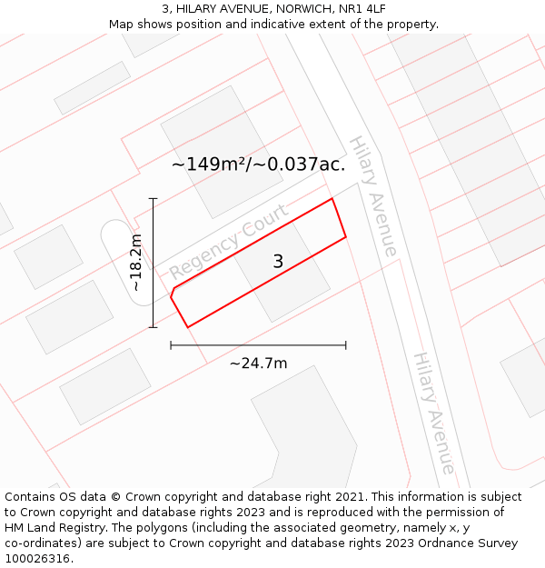 3, HILARY AVENUE, NORWICH, NR1 4LF: Plot and title map