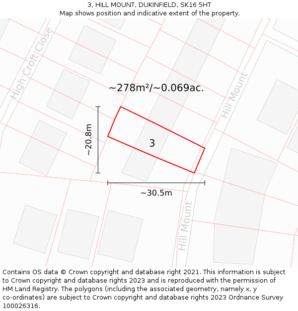 3, HILL MOUNT, DUKINFIELD, SK16 5HT: Plot and title map