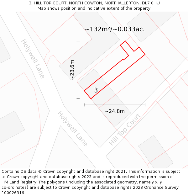 3, HILL TOP COURT, NORTH COWTON, NORTHALLERTON, DL7 0HU: Plot and title map