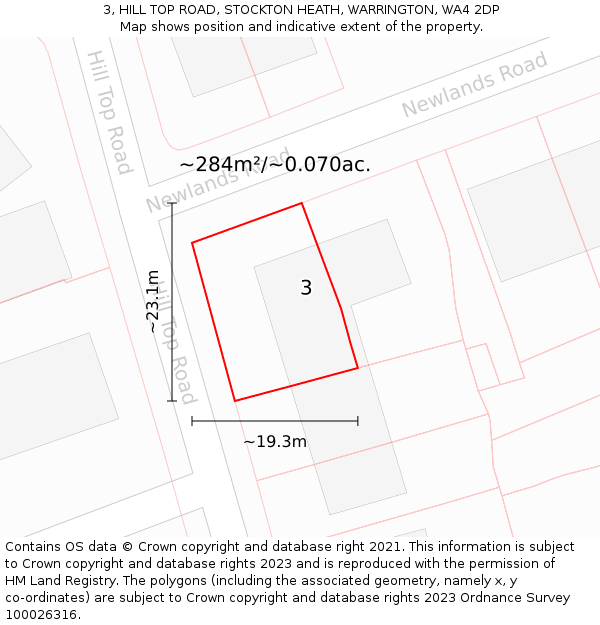 3, HILL TOP ROAD, STOCKTON HEATH, WARRINGTON, WA4 2DP: Plot and title map