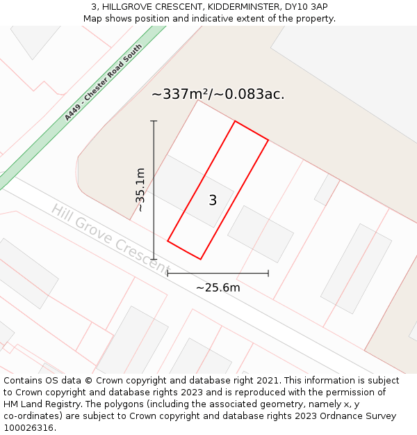 3, HILLGROVE CRESCENT, KIDDERMINSTER, DY10 3AP: Plot and title map
