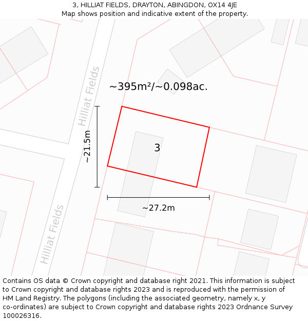 3, HILLIAT FIELDS, DRAYTON, ABINGDON, OX14 4JE: Plot and title map