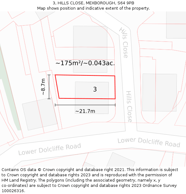 3, HILLS CLOSE, MEXBOROUGH, S64 9PB: Plot and title map