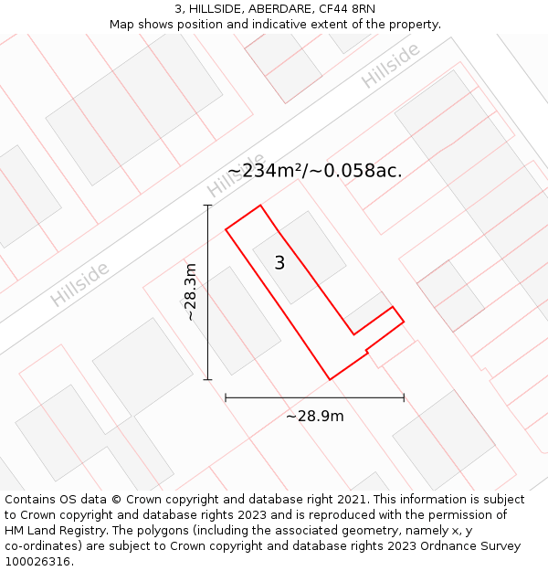 3, HILLSIDE, ABERDARE, CF44 8RN: Plot and title map