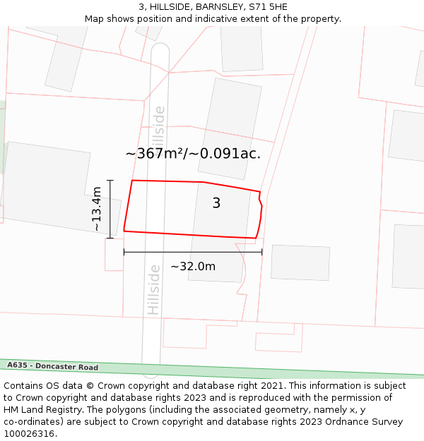 3, HILLSIDE, BARNSLEY, S71 5HE: Plot and title map