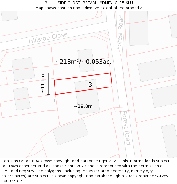 3, HILLSIDE CLOSE, BREAM, LYDNEY, GL15 6LU: Plot and title map
