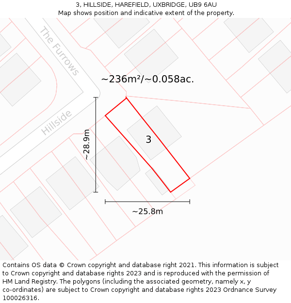 3, HILLSIDE, HAREFIELD, UXBRIDGE, UB9 6AU: Plot and title map