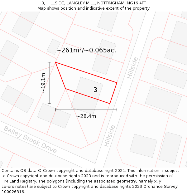 3, HILLSIDE, LANGLEY MILL, NOTTINGHAM, NG16 4FT: Plot and title map