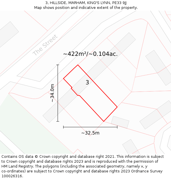 3, HILLSIDE, MARHAM, KING'S LYNN, PE33 9JJ: Plot and title map
