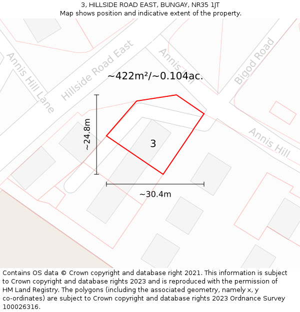 3, HILLSIDE ROAD EAST, BUNGAY, NR35 1JT: Plot and title map