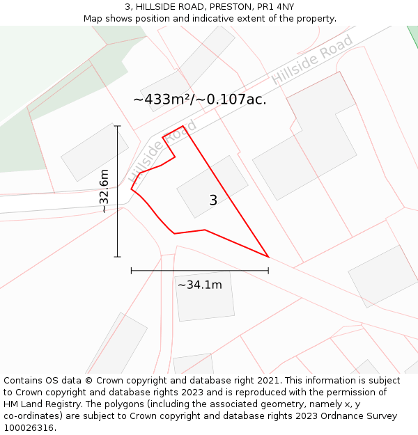 3, HILLSIDE ROAD, PRESTON, PR1 4NY: Plot and title map