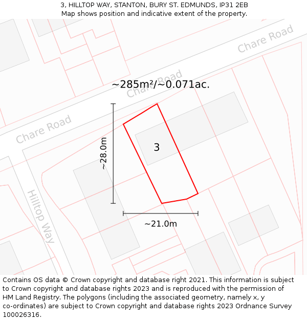 3, HILLTOP WAY, STANTON, BURY ST. EDMUNDS, IP31 2EB: Plot and title map
