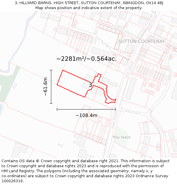 3, HILLYARD BARNS, HIGH STREET, SUTTON COURTENAY, ABINGDON, OX14 4BJ: Plot and title map