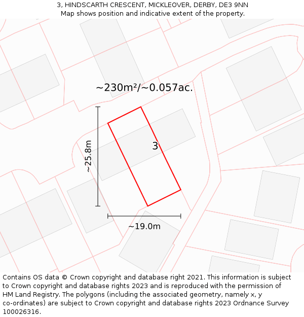 3, HINDSCARTH CRESCENT, MICKLEOVER, DERBY, DE3 9NN: Plot and title map