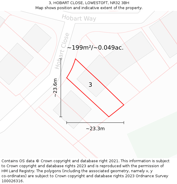 3, HOBART CLOSE, LOWESTOFT, NR32 3BH: Plot and title map