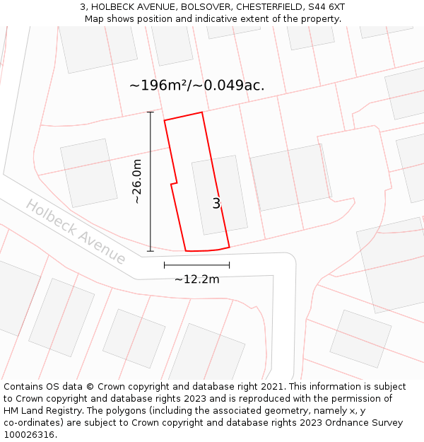 3, HOLBECK AVENUE, BOLSOVER, CHESTERFIELD, S44 6XT: Plot and title map