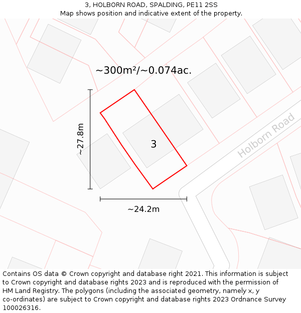 3, HOLBORN ROAD, SPALDING, PE11 2SS: Plot and title map
