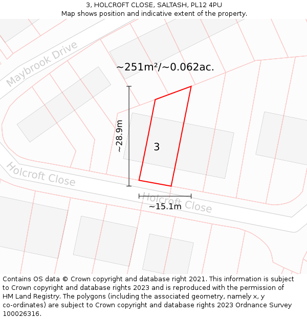 3, HOLCROFT CLOSE, SALTASH, PL12 4PU: Plot and title map