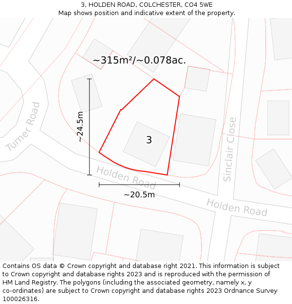 3, HOLDEN ROAD, COLCHESTER, CO4 5WE: Plot and title map